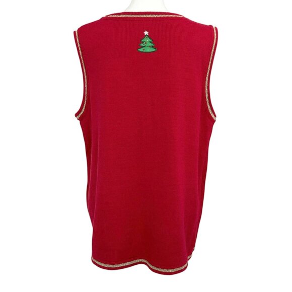 White Stag Red Christmas Applique Embroidered Beaded Sweater Vest (L) - Picture 6 of 16